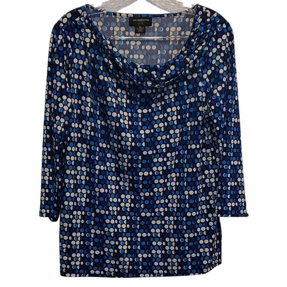 Liz Claiborne Career Petite Cowl Scoop Neck Circle Patterned Blouse Size PXL